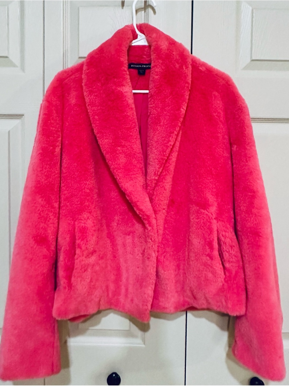 Boston Proper Pink Faux Fur Chubby Jacket